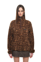 LEOPARD FLEECE HALF-ZIP SWEATSHIRT (BROWN)