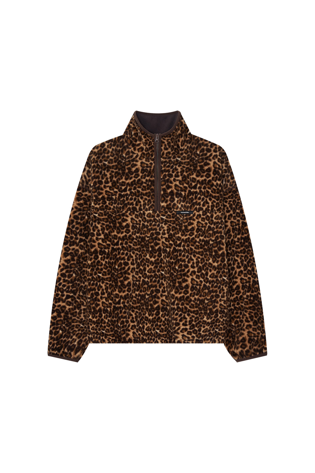 LEOPARD FLEECE HALF-ZIP SWEATSHIRT (BROWN)