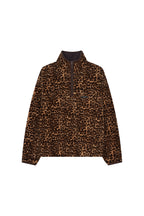 LEOPARD FLEECE HALF-ZIP SWEATSHIRT (BROWN)