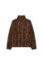 LEOPARD FLEECE HALF-ZIP SWEATSHIRT (BROWN)