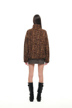LEOPARD FLEECE HALF-ZIP SWEATSHIRT (BROWN)