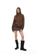 LEOPARD FLEECE HALF-ZIP SWEATSHIRT (BROWN)