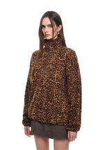 LEOPARD FLEECE HALF-ZIP SWEATSHIRT (BROWN)