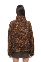 LEOPARD FLEECE HALF-ZIP SWEATSHIRT (BROWN)