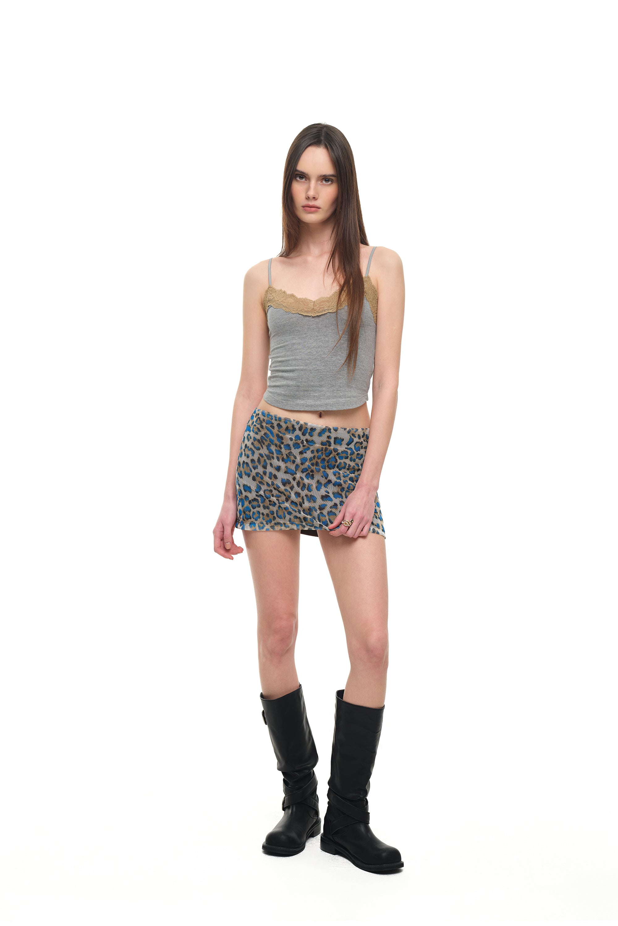 LEOPARD MESH MICRO SKIRT