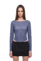 LEOPARD POINTELLE LONG SLEEVE TOP (BLUE)