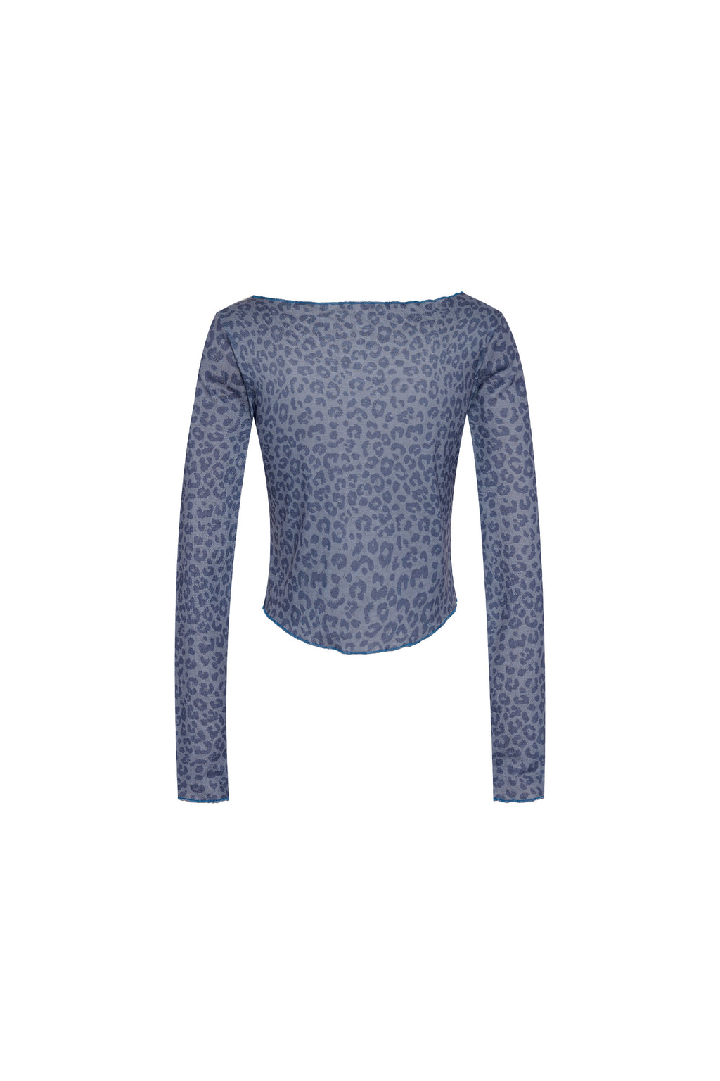 LEOPARD POINTELLE LONG SLEEVE TOP (BLUE)