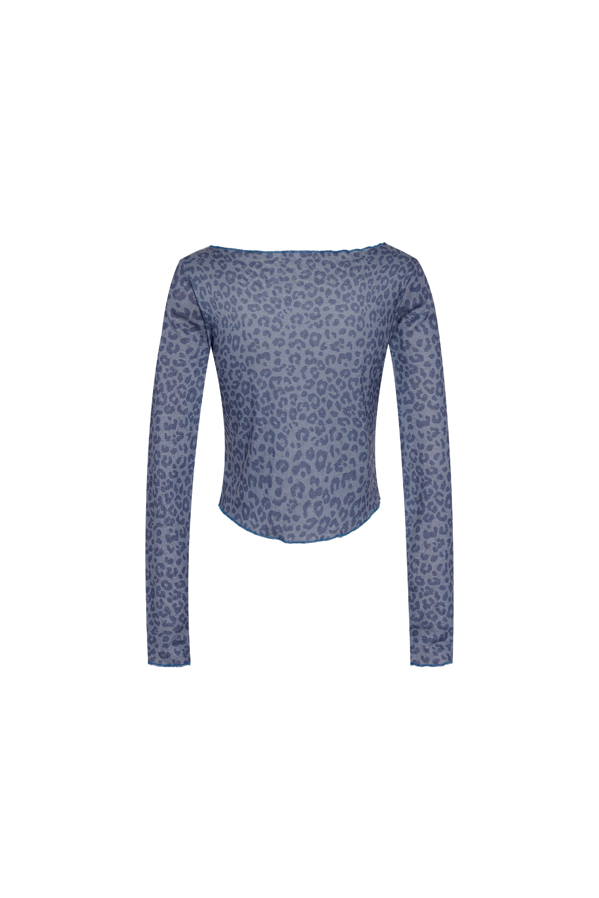 LEOPARD POINTELLE LONG SLEEVE TOP (BLUE)