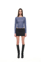 LEOPARD POINTELLE LONG SLEEVE TOP (BLUE)