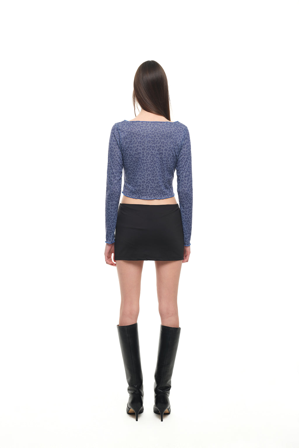 LEOPARD POINTELLE LONG SLEEVE TOP (BLUE)
