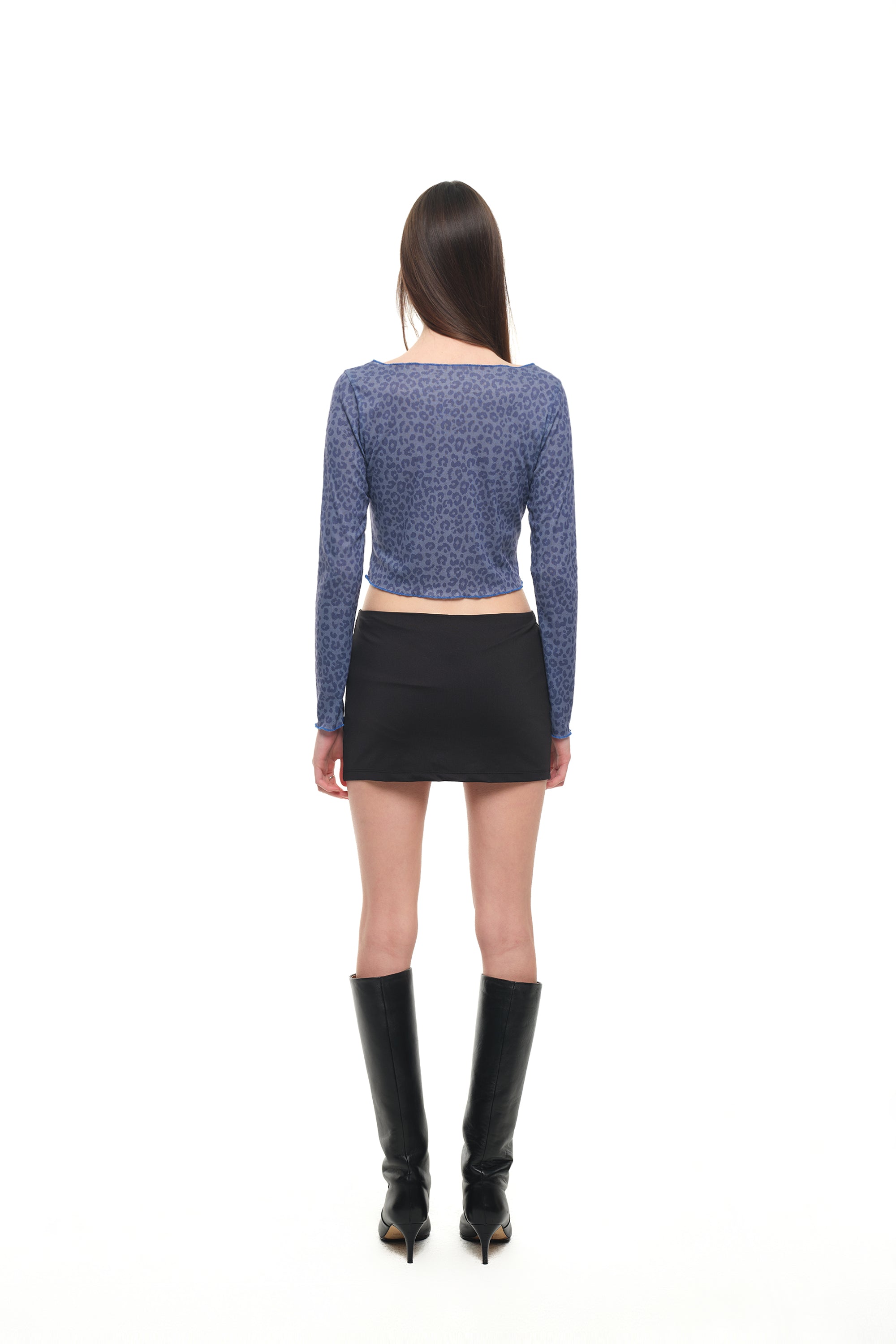 LEOPARD POINTELLE LONG SLEEVE TOP (BLUE)