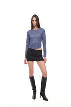 LEOPARD POINTELLE LONG SLEEVE TOP (BLUE)