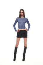 LEOPARD POINTELLE LONG SLEEVE TOP (BLUE)
