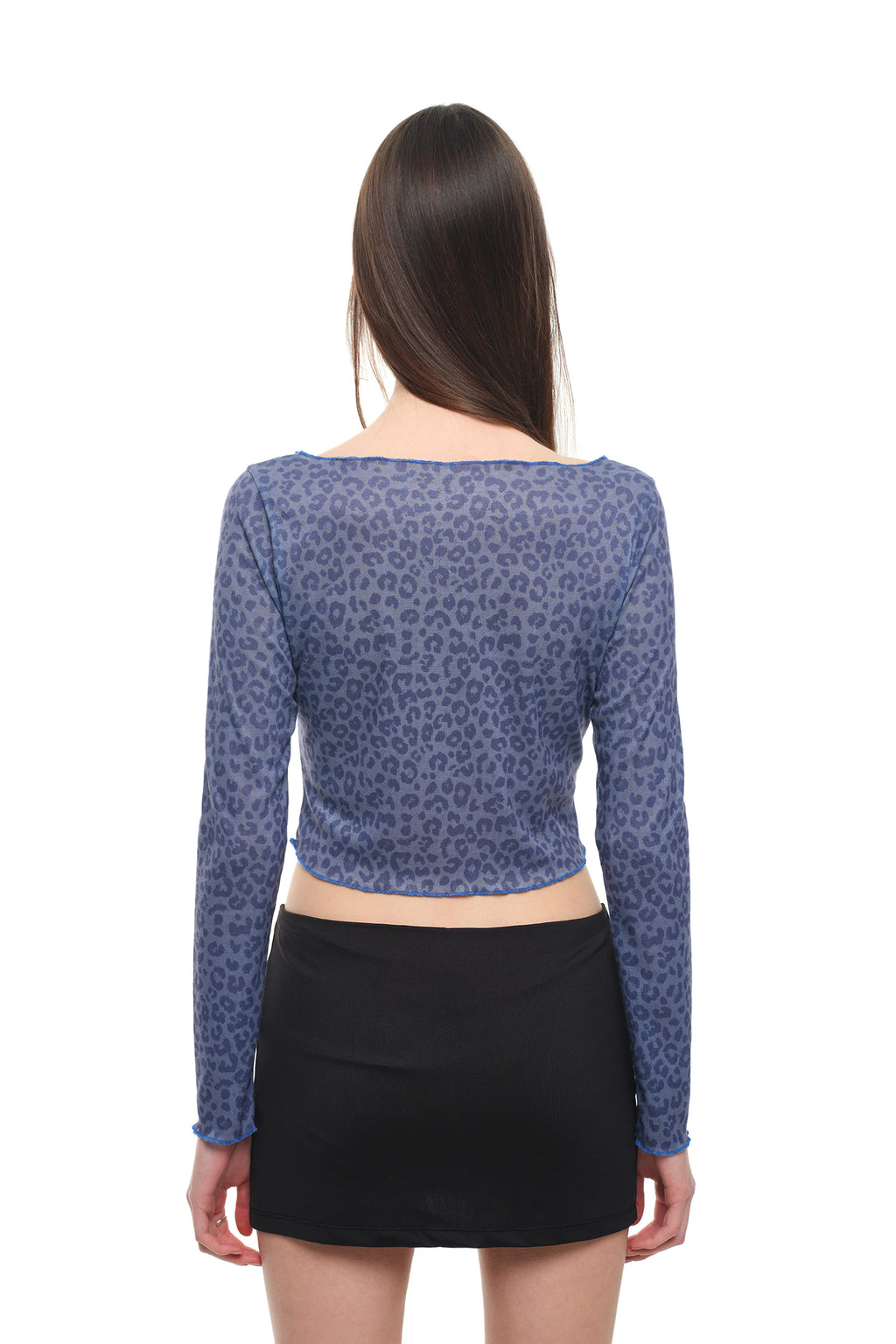 LEOPARD POINTELLE LONG SLEEVE TOP (BLUE)