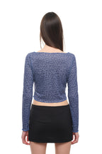 LEOPARD POINTELLE LONG SLEEVE TOP (BLUE)