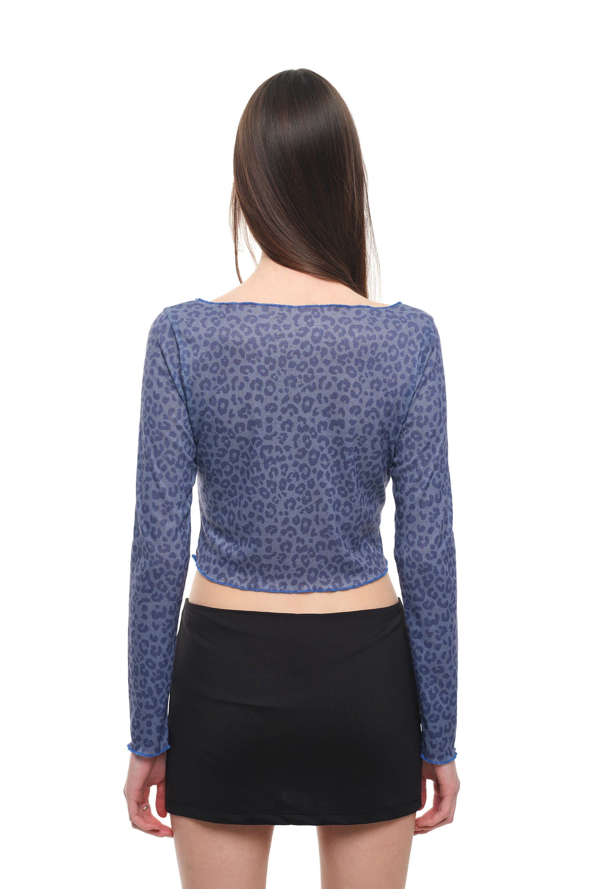 LEOPARD POINTELLE LONG SLEEVE TOP (BLUE)