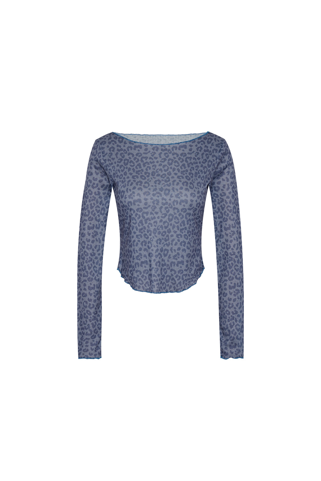 LEOPARD POINTELLE LONG SLEEVE TOP (BLUE)
