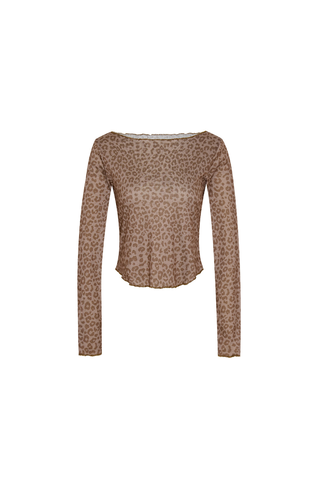 LEOPARD POINTELLE LONG SLEEVE TOP (BROWN)
