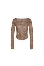 LEOPARD POINTELLE LONG SLEEVE TOP (BROWN)