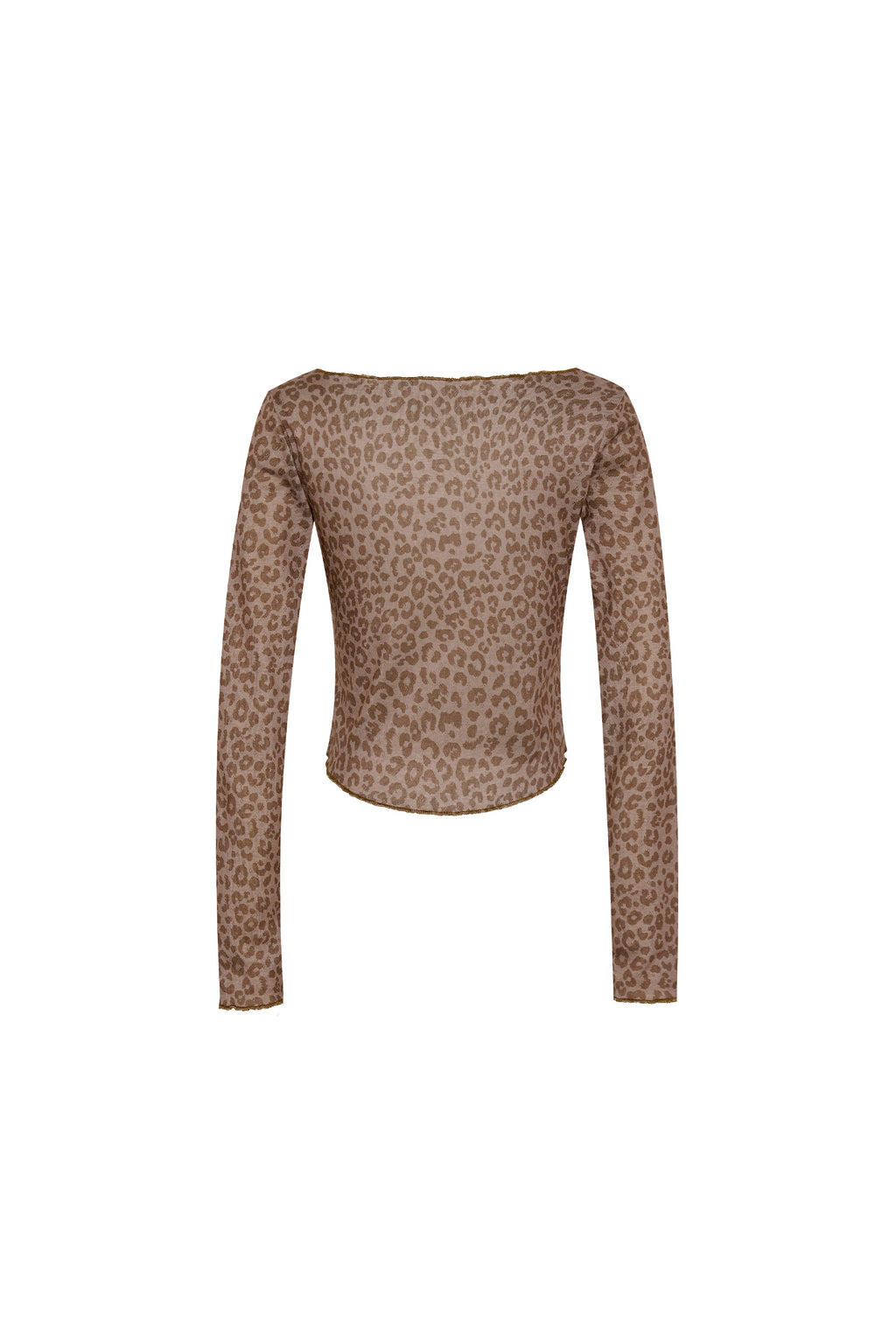 LEOPARD POINTELLE LONG SLEEVE TOP (BROWN)
