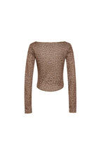 LEOPARD POINTELLE LONG SLEEVE TOP (BROWN)