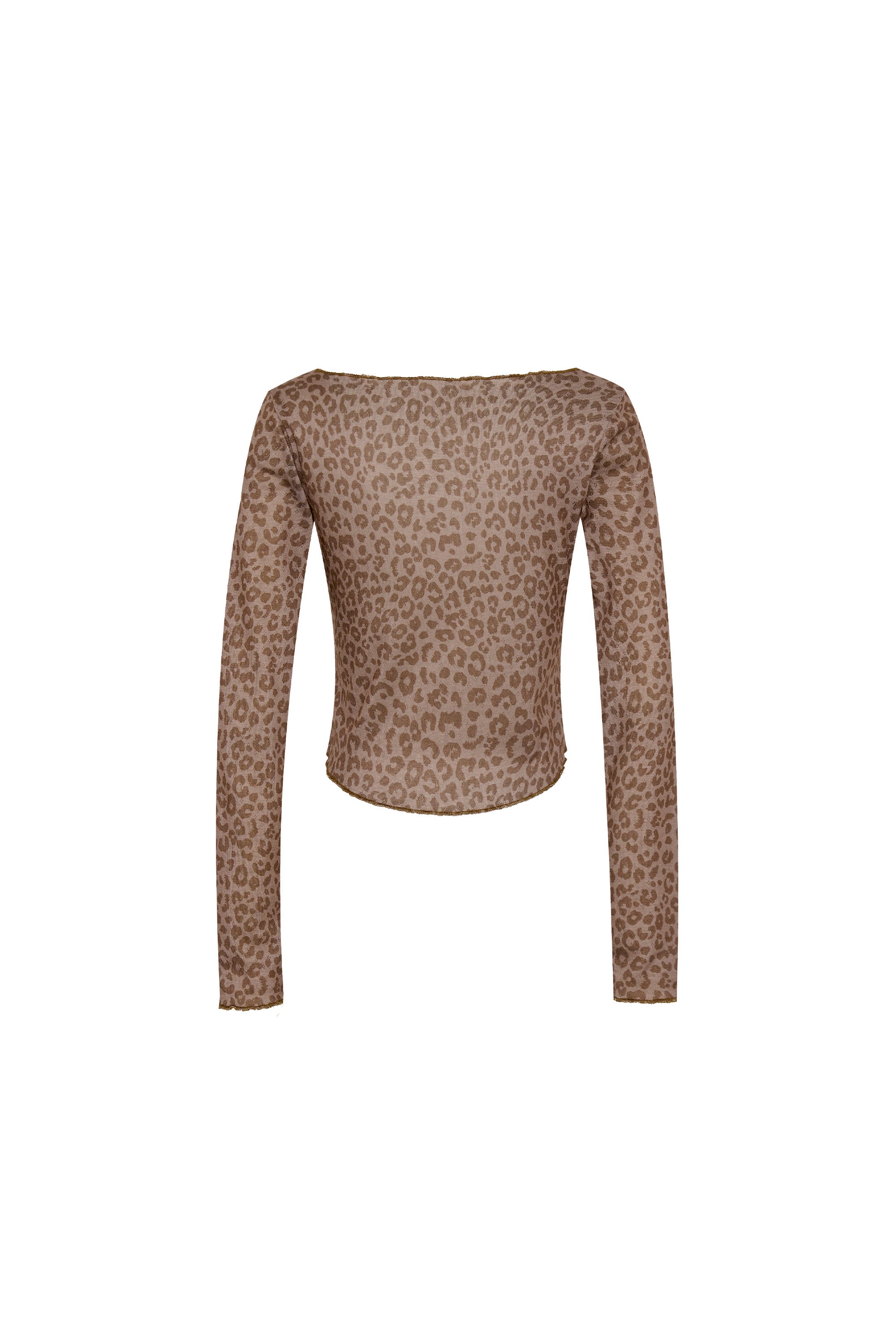 LEOPARD POINTELLE LONG SLEEVE TOP (BROWN)