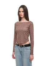 LEOPARD POINTELLE LONG SLEEVE TOP (BROWN)