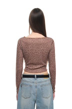 LEOPARD POINTELLE LONG SLEEVE TOP (BROWN)