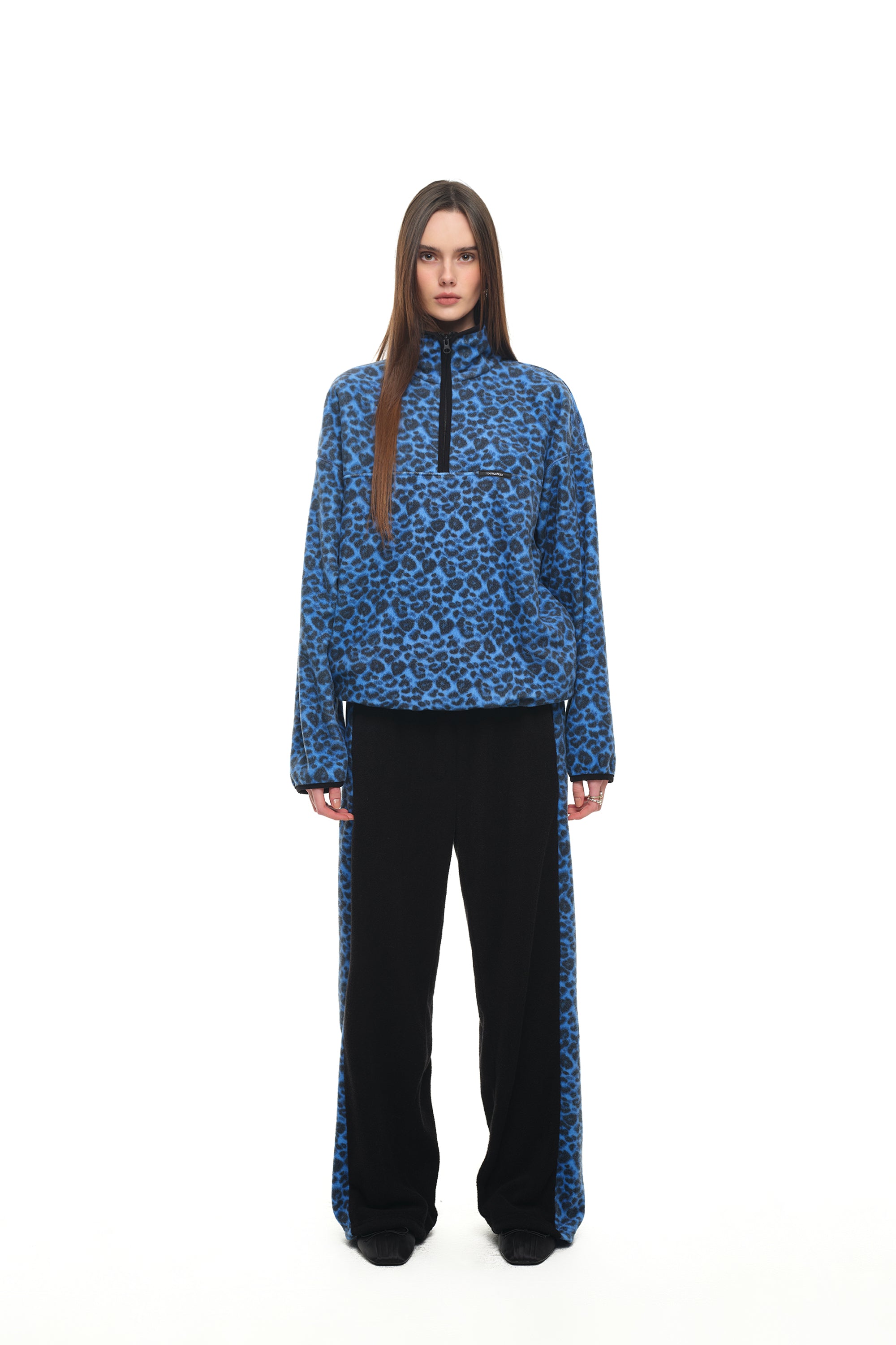 LEOPARD TERRY PANEL SWEATPANTS (BLUE)