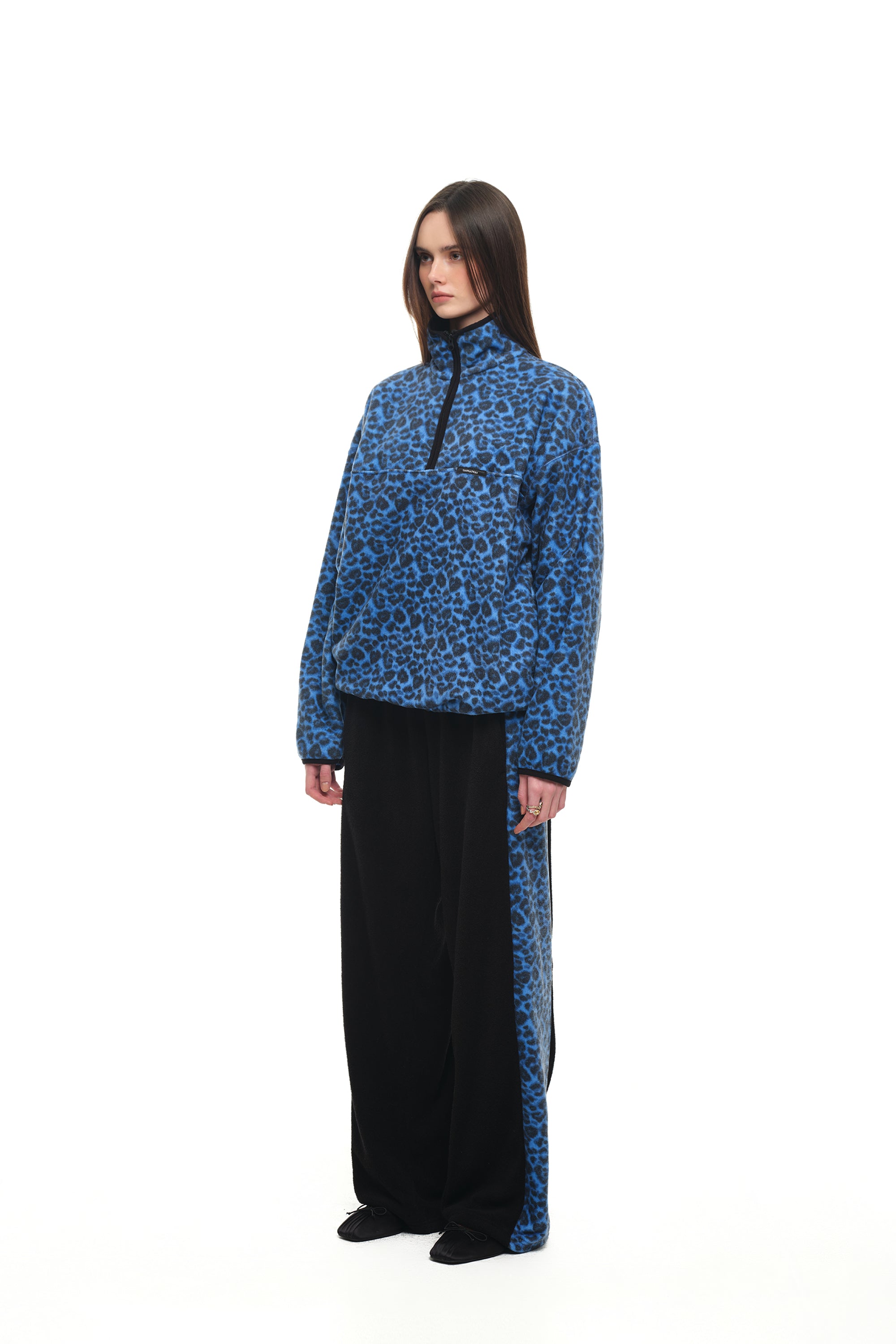 LEOPARD TERRY PANEL SWEATPANTS (BLUE)