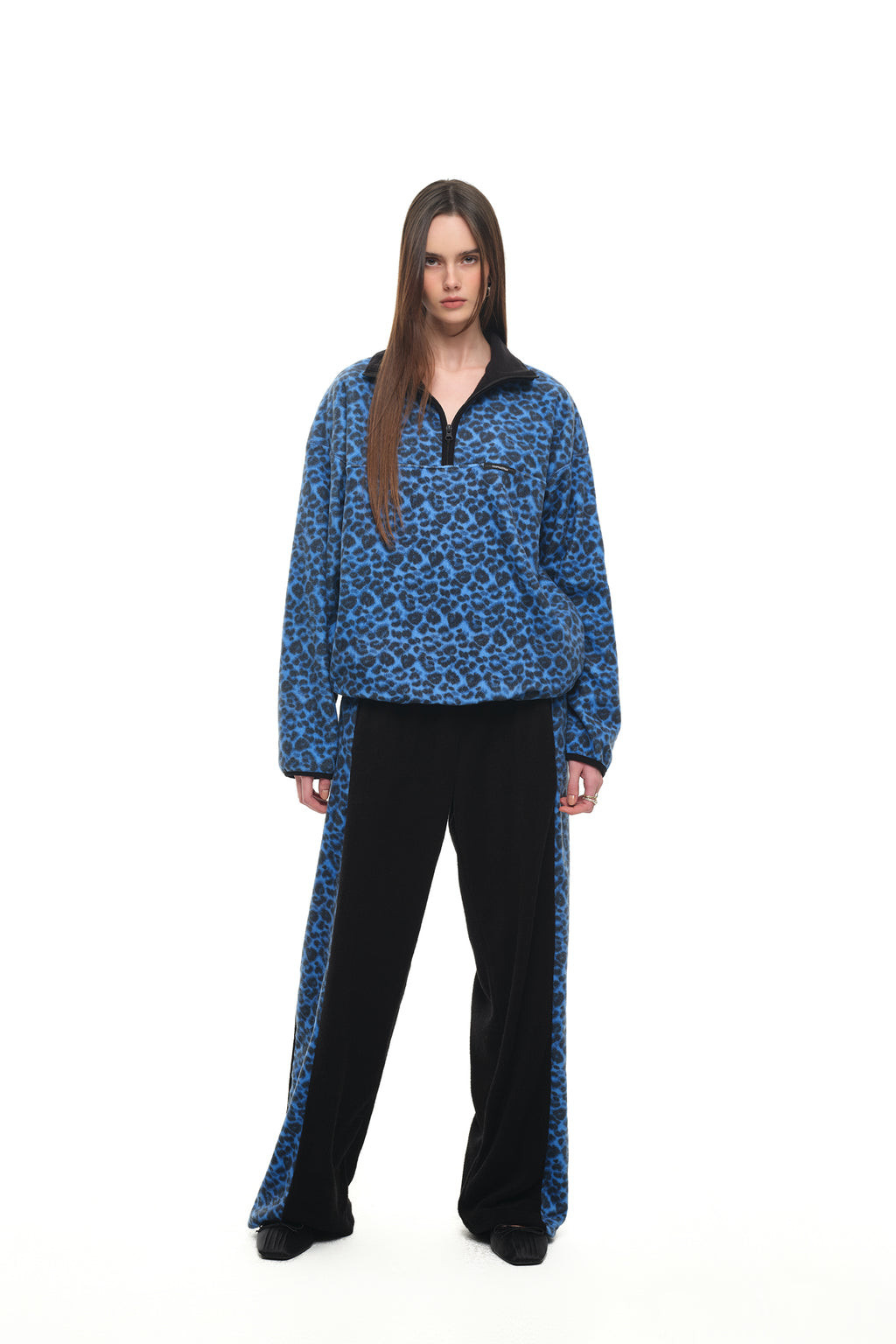 LEOPARD TERRY PANEL SWEATPANTS (BLUE)