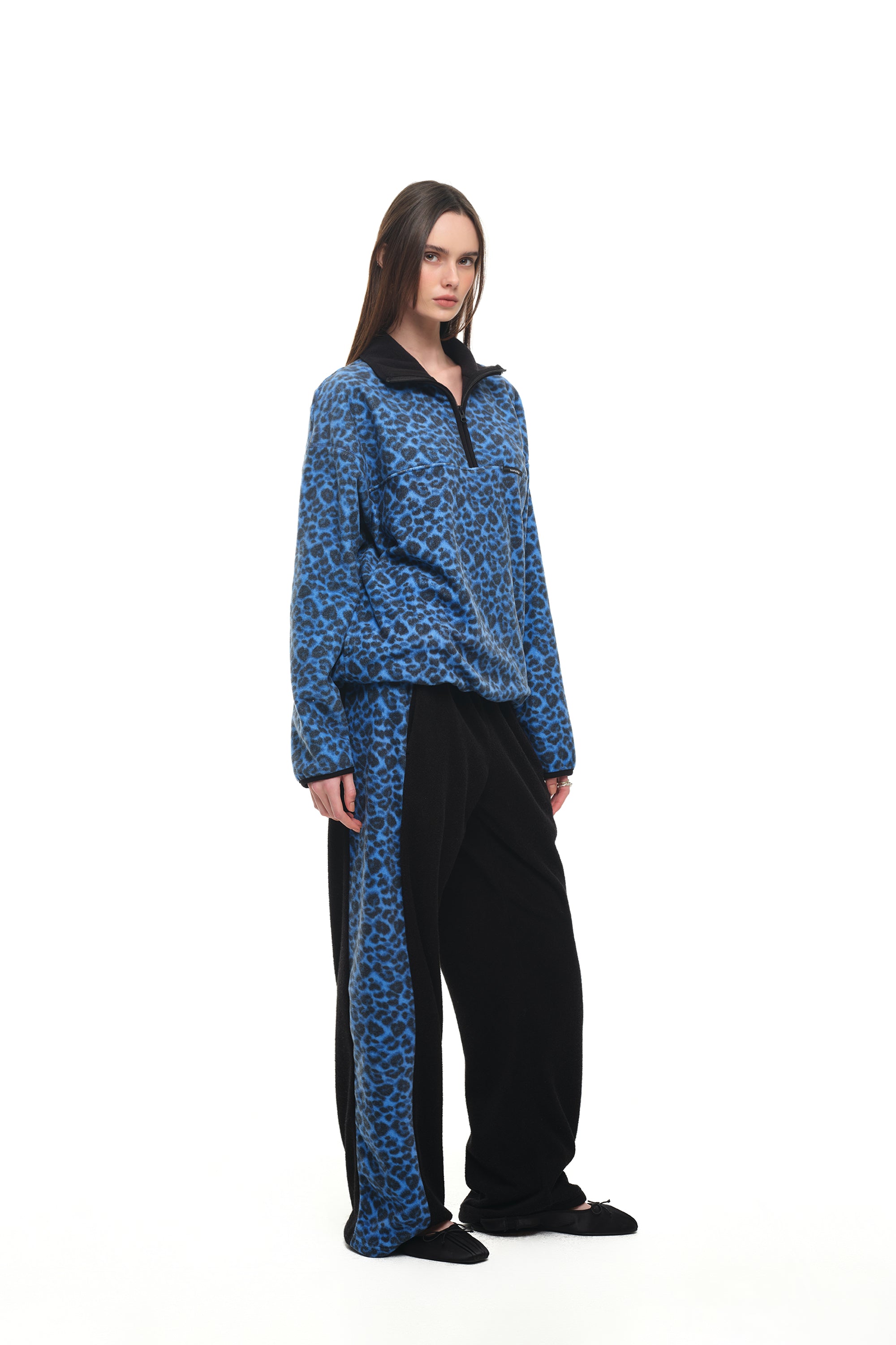 LEOPARD TERRY PANEL SWEATPANTS (BLUE)