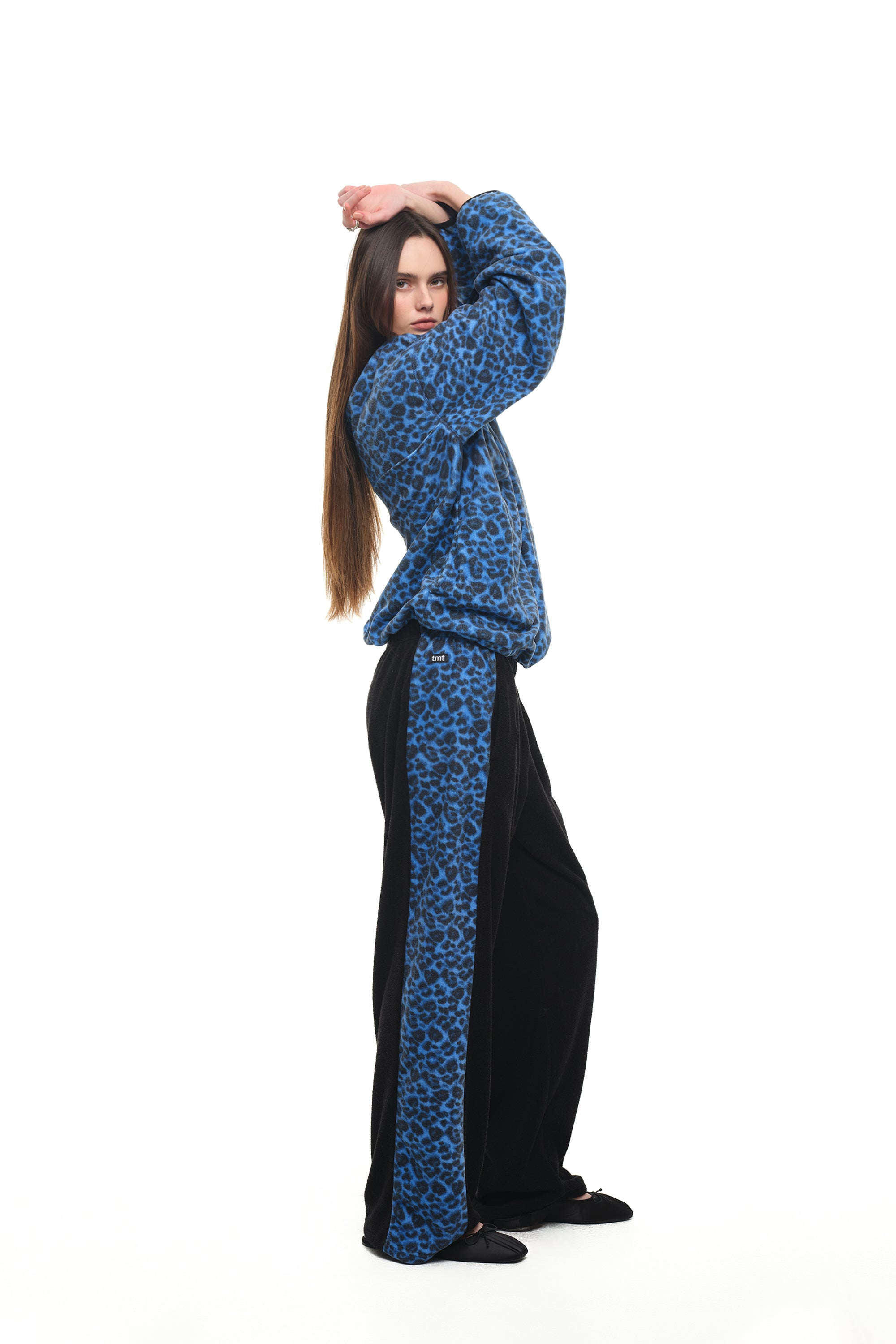 LEOPARD TERRY PANEL SWEATPANTS (BLUE)