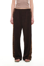 LEOPARD TERRY PANEL SWEATPANTS (BROWN)
