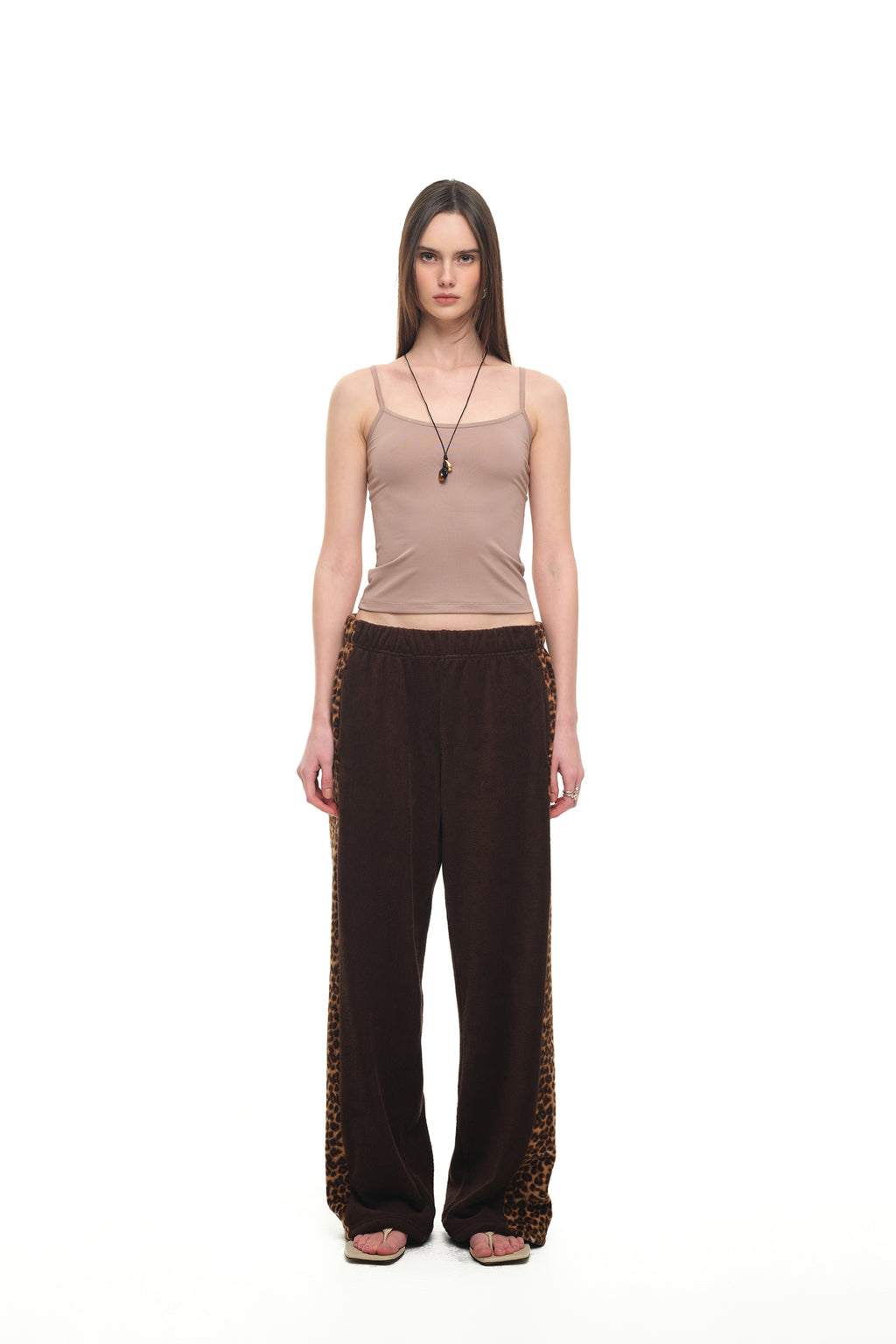 LEOPARD TERRY PANEL SWEATPANTS (BROWN)