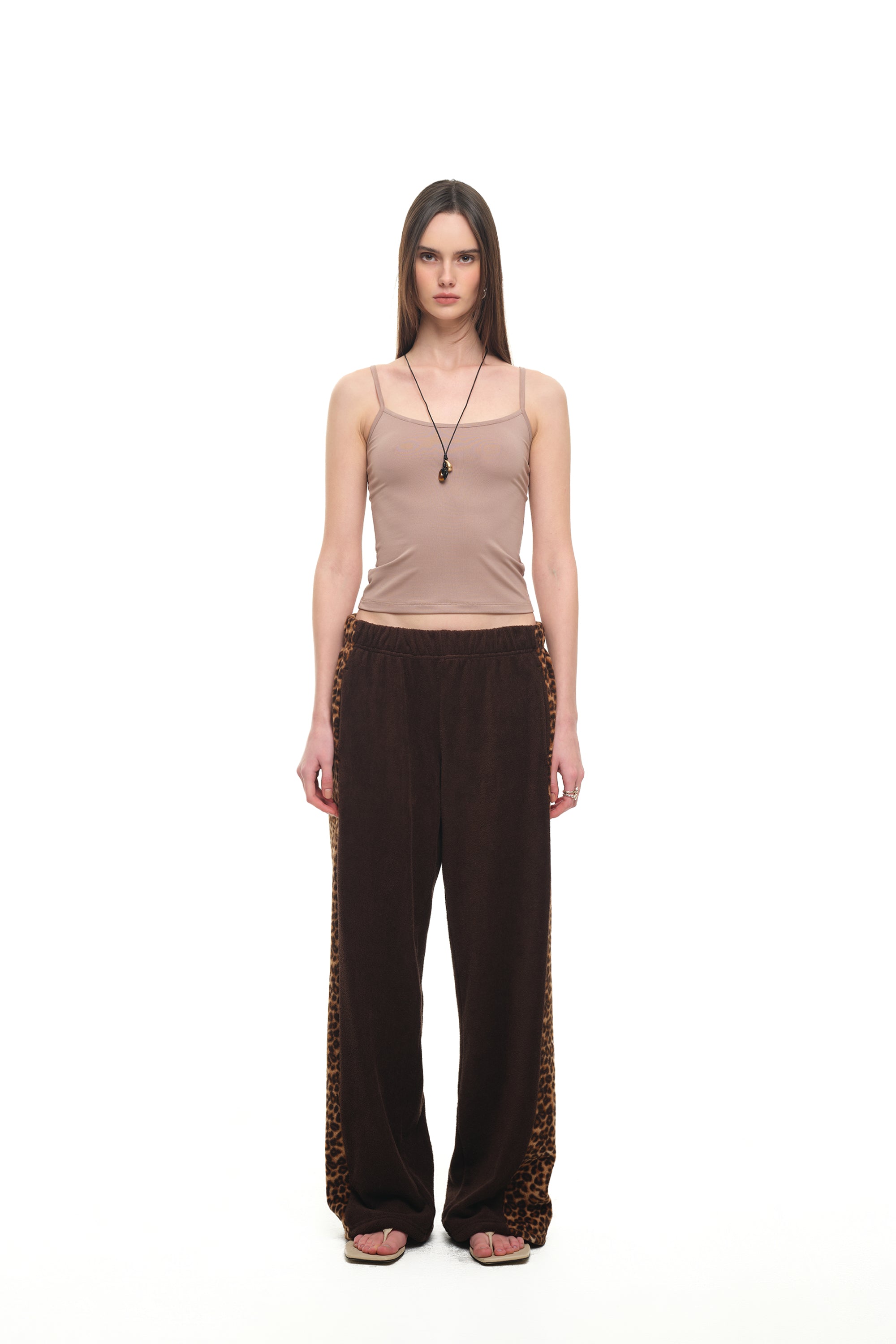 LEOPARD TERRY PANEL SWEATPANTS (BROWN)