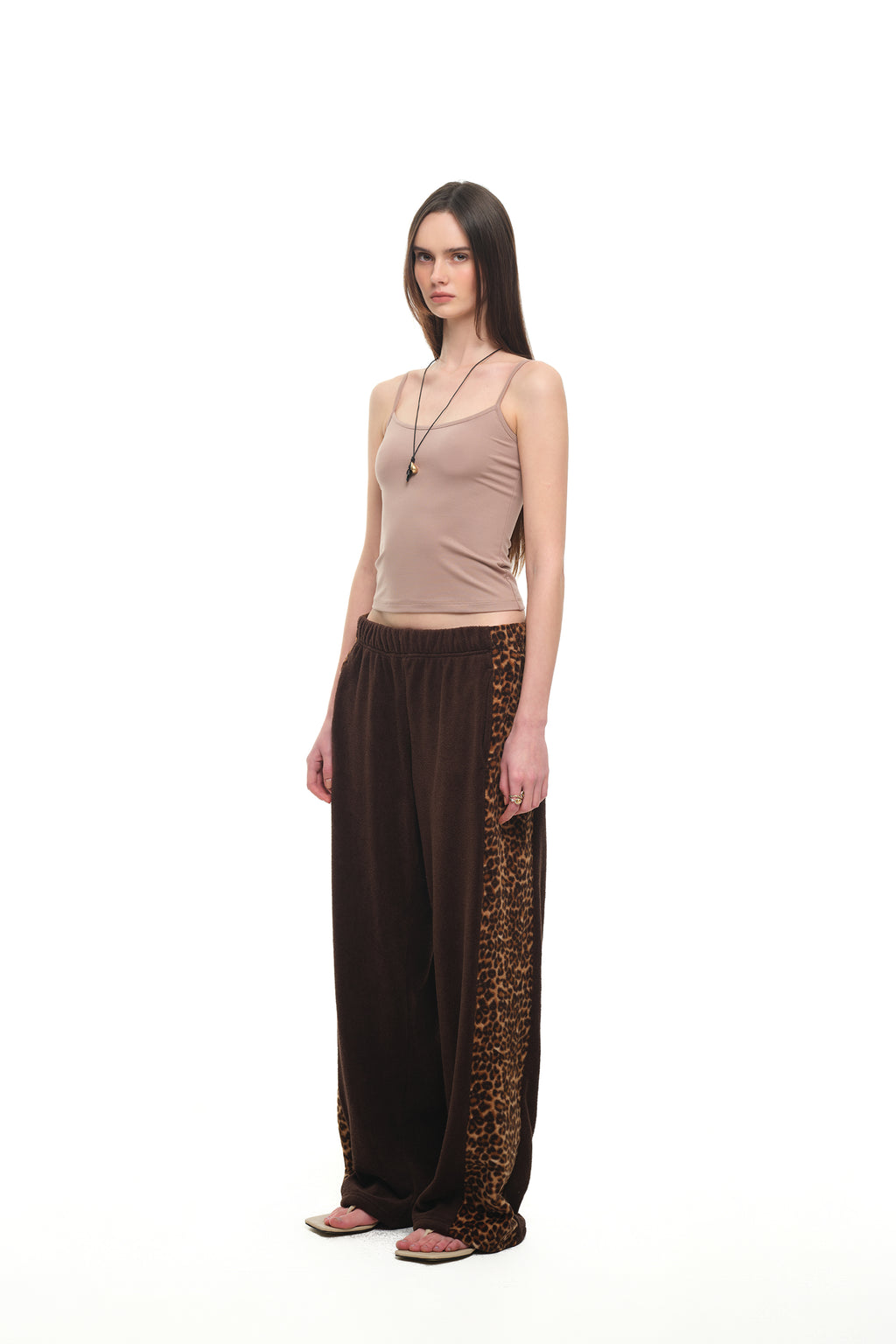LEOPARD TERRY PANEL SWEATPANTS (BROWN)