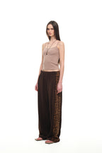 LEOPARD TERRY PANEL SWEATPANTS (BROWN)