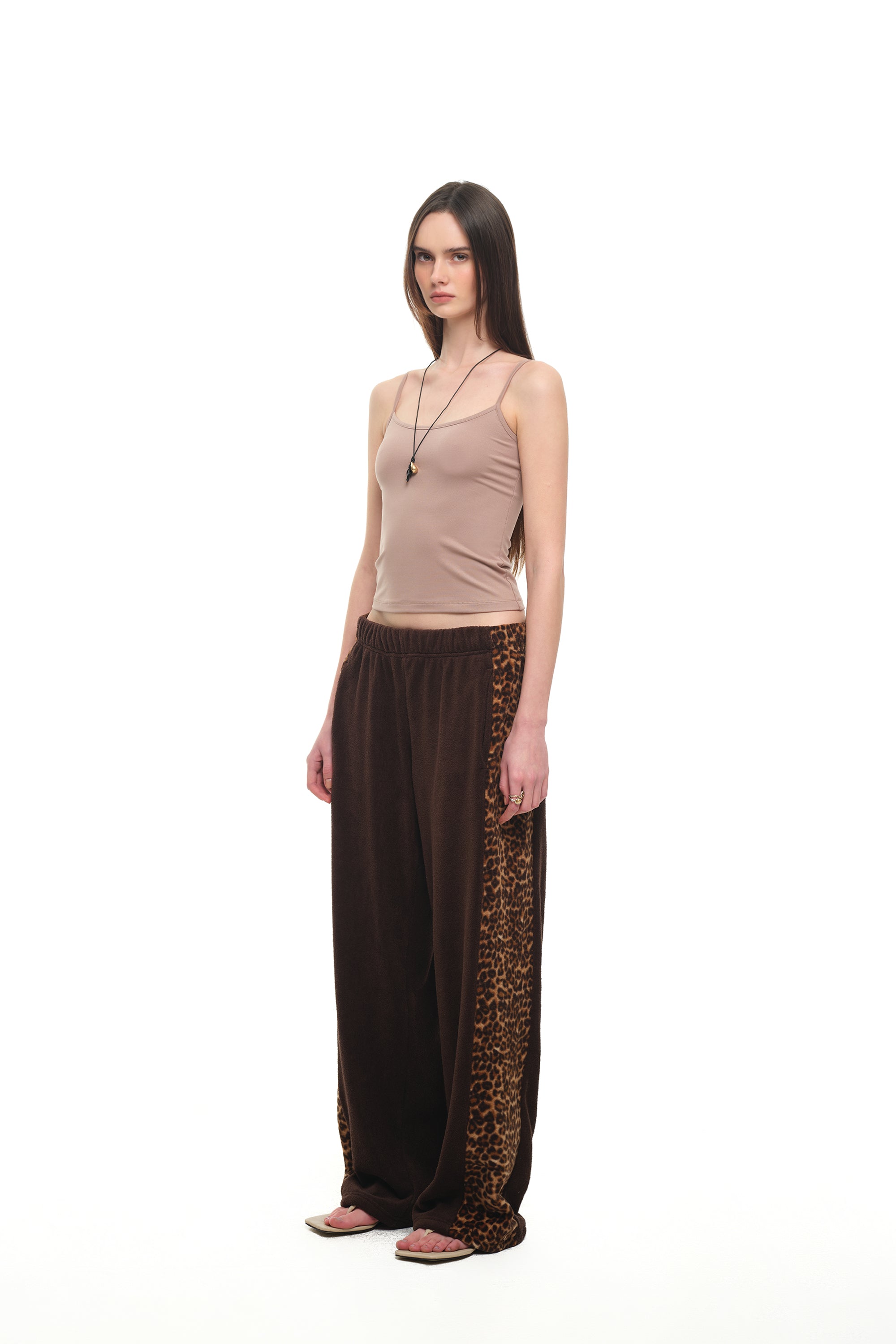 LEOPARD TERRY PANEL SWEATPANTS (BROWN)