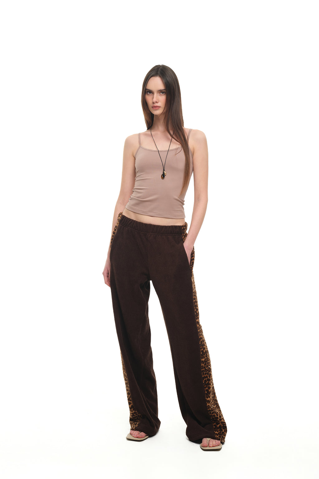 LEOPARD TERRY PANEL SWEATPANTS (BROWN)