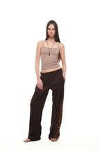 LEOPARD TERRY PANEL SWEATPANTS (BROWN)