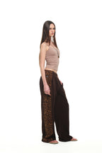 LEOPARD TERRY PANEL SWEATPANTS (BROWN)