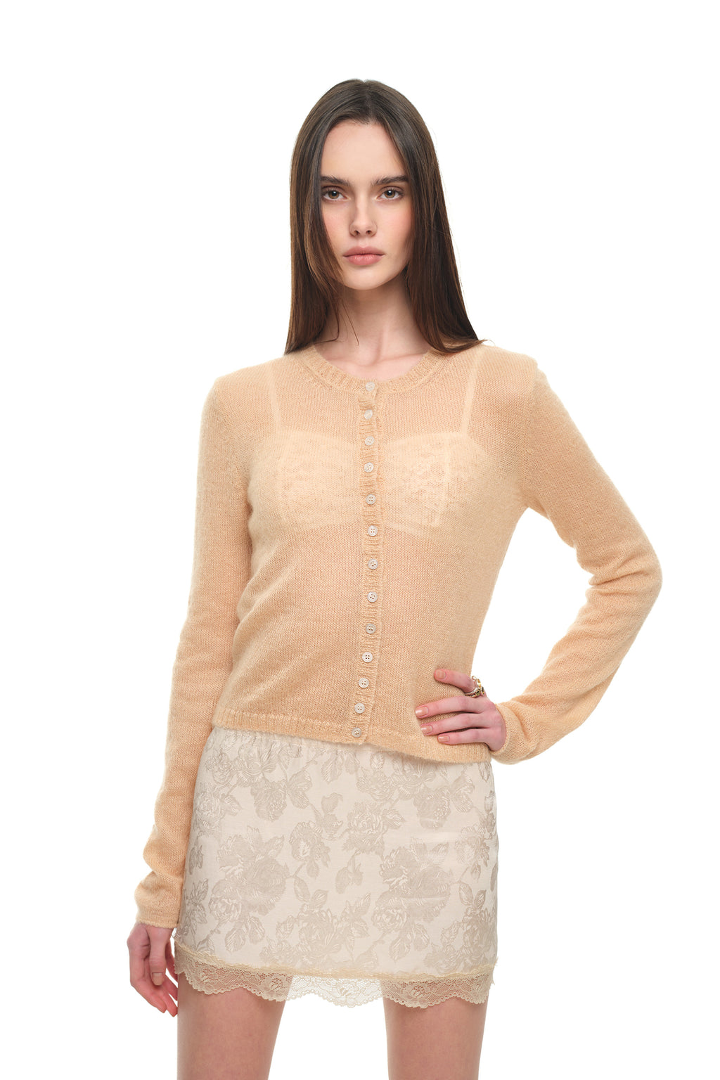 MOHAIR SLIM-FIT CARDIGAN (BEIGE)