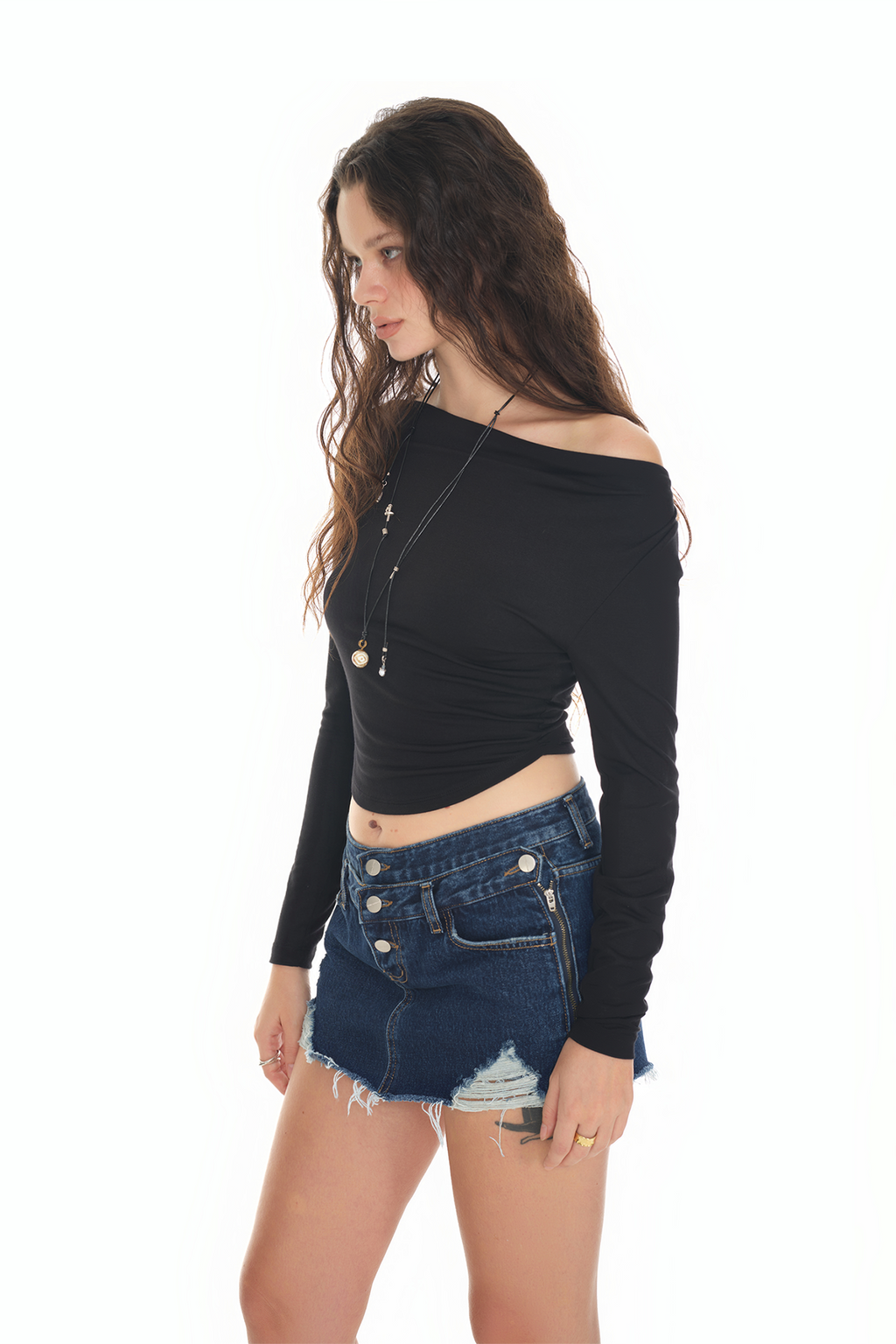 ONE SHOULDER LONG SLEEVE TOP (BLACK)