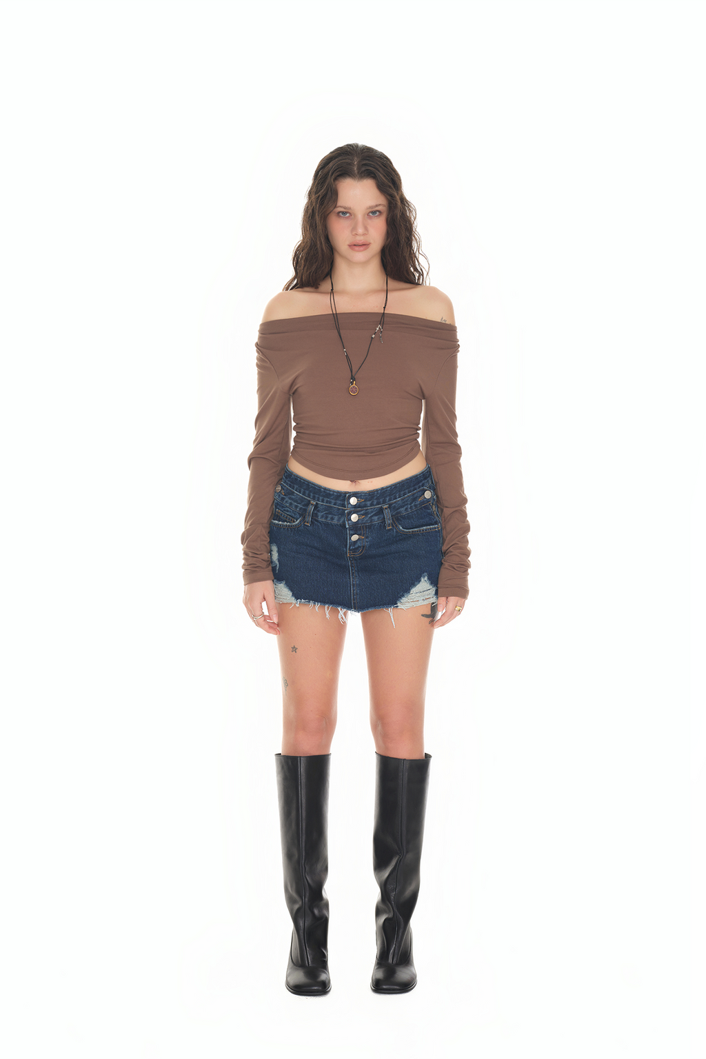 ONE SHOULDER LONG SLEEVE TOP (BROWN)