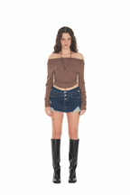 ONE SHOULDER LONG SLEEVE TOP (BROWN)