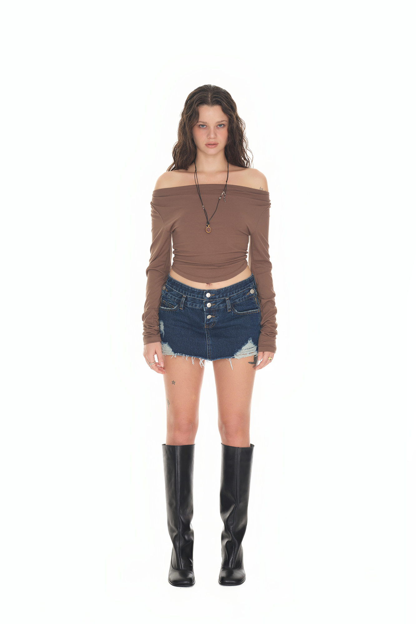 ONE SHOULDER LONG SLEEVE TOP (BROWN)
