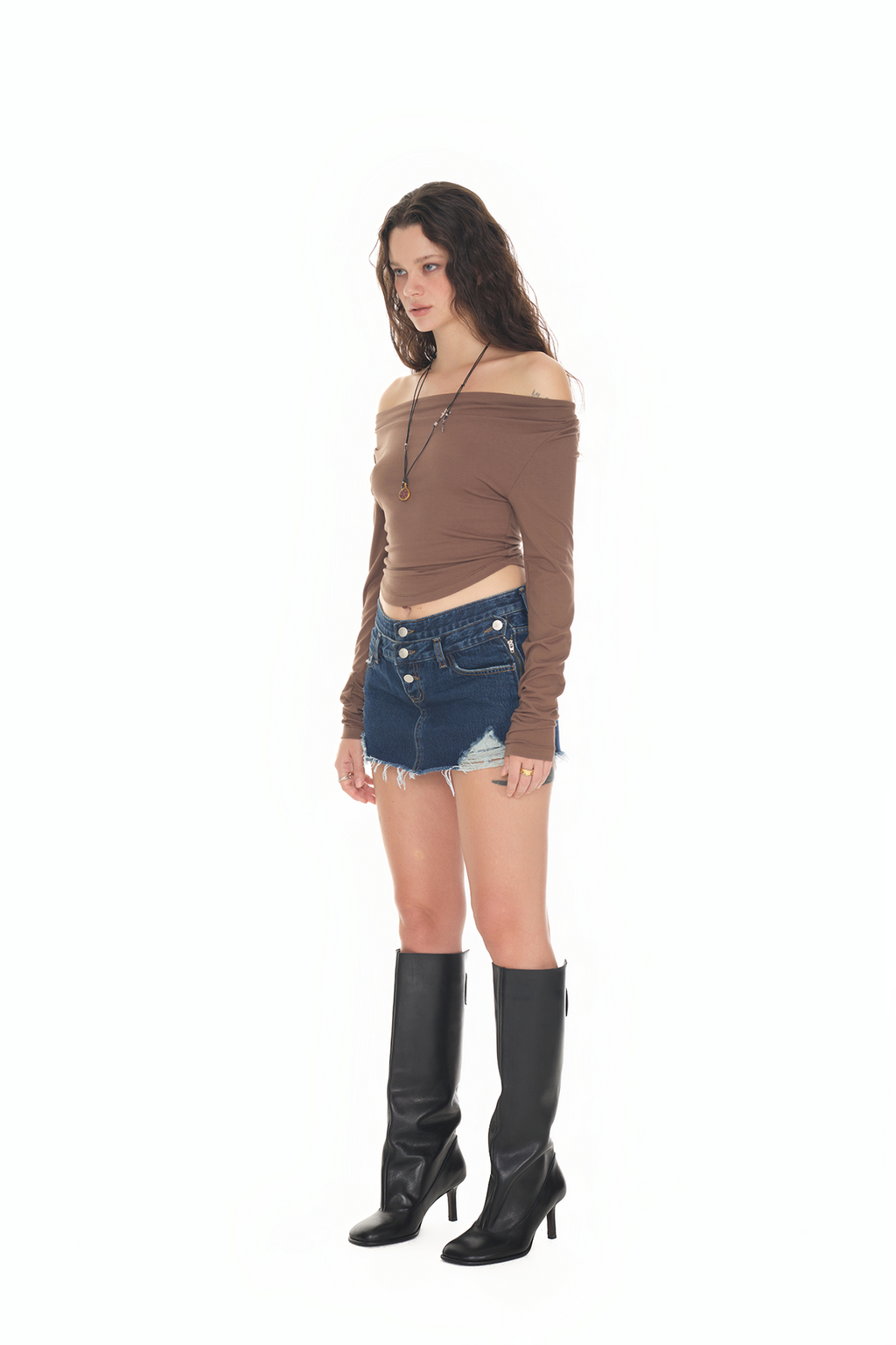 ONE SHOULDER LONG SLEEVE TOP (BROWN)