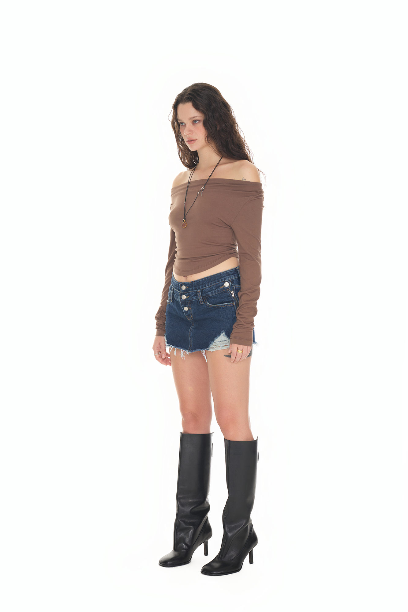 ONE SHOULDER LONG SLEEVE TOP (BROWN)