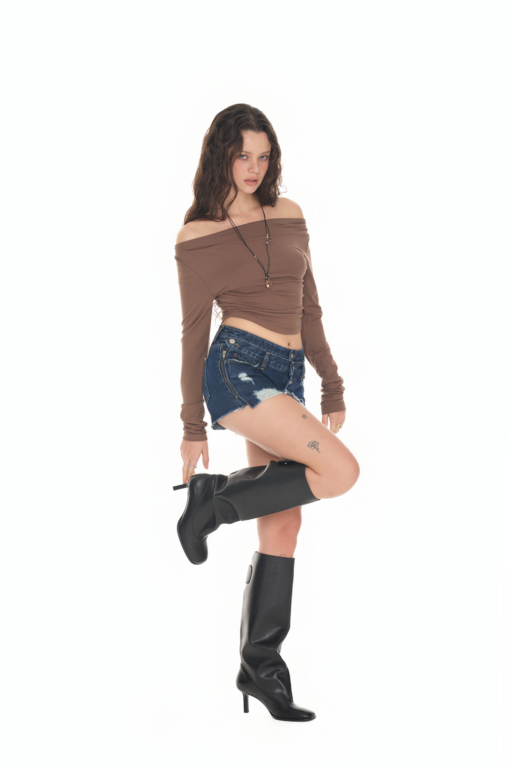 ONE SHOULDER LONG SLEEVE TOP (BROWN)